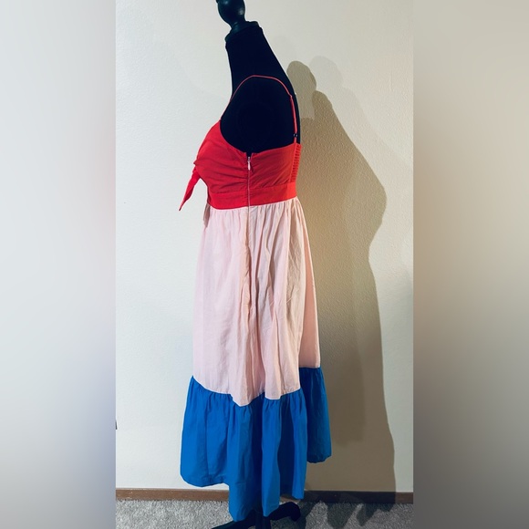 J. Crew Colorblock Tie Front Midi Dress in Red, Pink & Blue - Picture 6 of 10